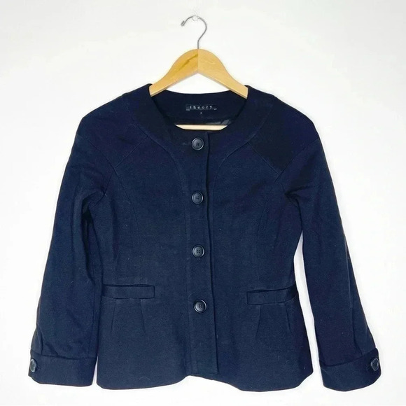 Theory Black Button Up Collarless Blazer Jacket Size Small - Picture 7 of 8